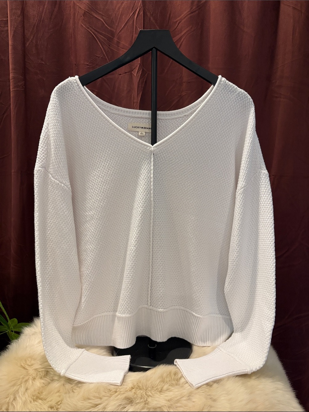 Lucky Brand White V-Neck Knit Sweater